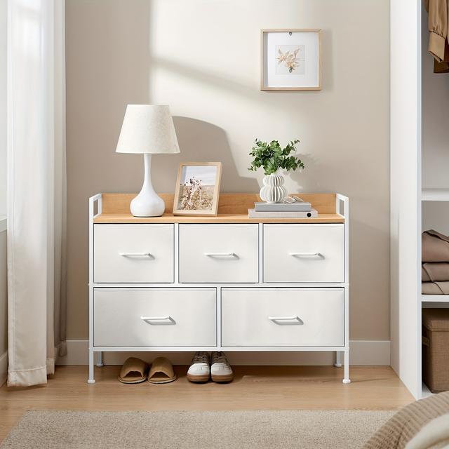 TEMU Chest Of Drawers For Bedroom, 5 Fabric Drawers With Handles, Storage Organiser Unit, For Living Room, Hallway,