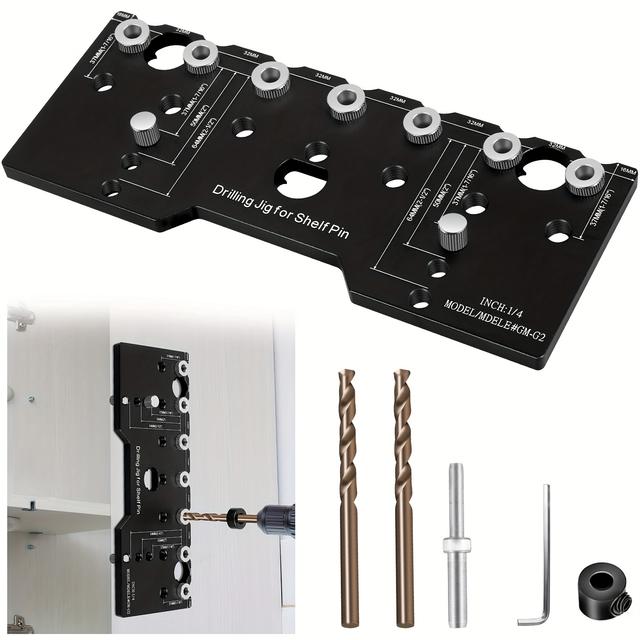 TEMU Eine Regalstift-Lochmaschine aus 1/4-Zoll-Aluminiumlegierung, entwickelt für präzise Schrankmontage mit einem 32-mm-Abstand für die Holzbearbeitung, ideal zum Bohren von Schrankregalen