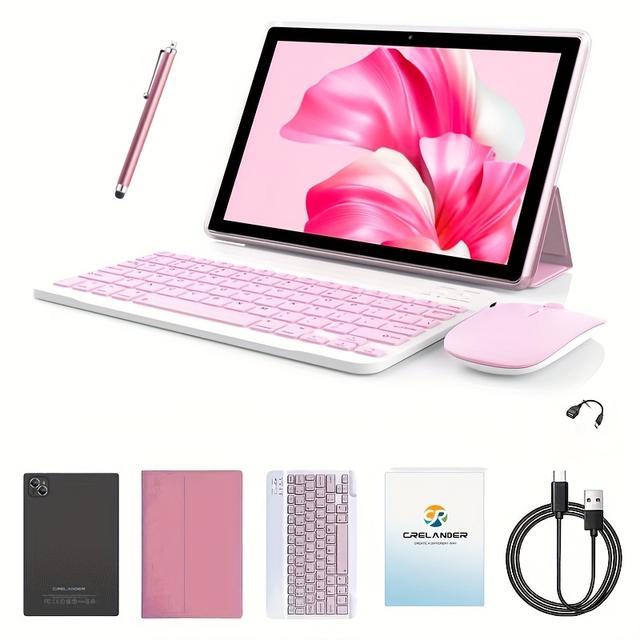 TEMU Andriod Tablet Pc 6gb (3gb+ 3gb Expand) 128gb Rom 5g Wifi Type C .1 Inch Display Touch Screen Dual Cameras With Pink Keyboard Mouse Protective Case Stylus New Android Tablet Pc Mini 2in 1 Tablet