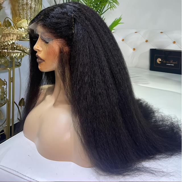 TEMU Pelo medio nuevo / Parte 13x4 Frente de encaje 30 pulgadas 180 densidad Yaki sintético rizado, adecuado para mujeres afroamericanas Pre despepitado