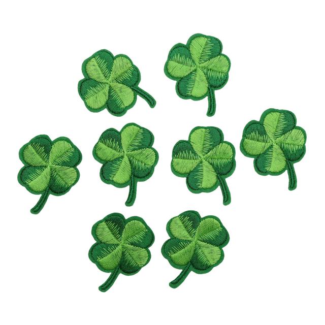 TEMU 8pcs Of Clover Embroidered Hot Melt Glue Patches For Clothing, Hats, Bags, Shoes, Socks, Scarves, And Gloves, Suitable For Ironing Or Hand Sewing
