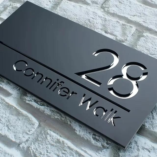 TEMU Custom Laser-cut House Number Plaque - Durable Plastic Address Sign, No Power Needed Wall-mounted Modern For Street, Villa & Home Decor, Street Address Signage, 2d Flat