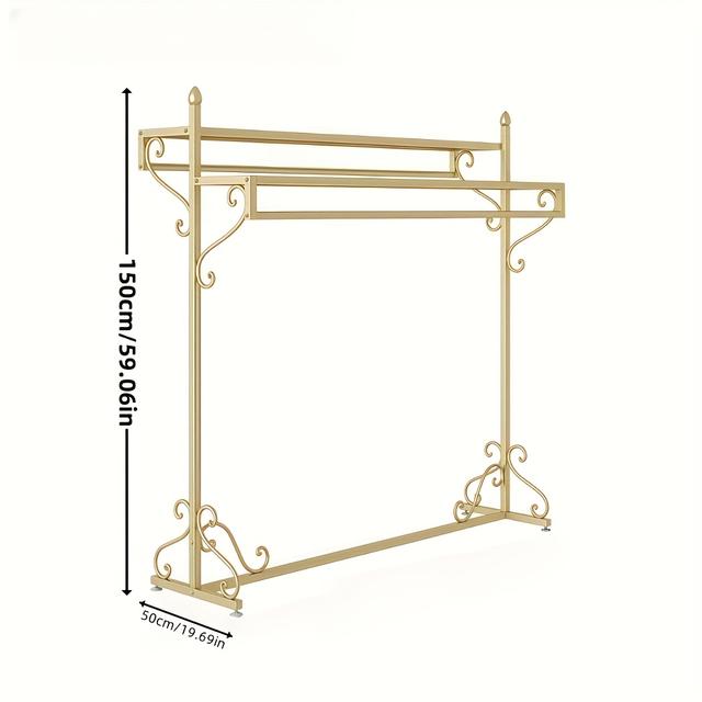 TEMU 골든 미들 아일랜드 디스플레이 스탠드 - 두꺼운 금속 프레임 지면 설치형 더블 로우 행거, 100lb 용량 다기능 옷걸이대, 패션 내구성 디자인, 매장 및 가정용, 우아한 가게 장식, 튼튼한 리테일 가구