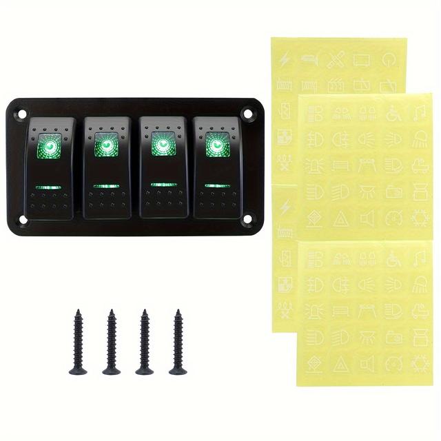 TEMU 5-pin Pre-wired Rocker Switch Panel With Aluminum Plate For Groups 2, 3, 4, 5, 6, And 8, Suitable For 12v/24v Cars, Boats, And Atv Trailers, , Without Battery