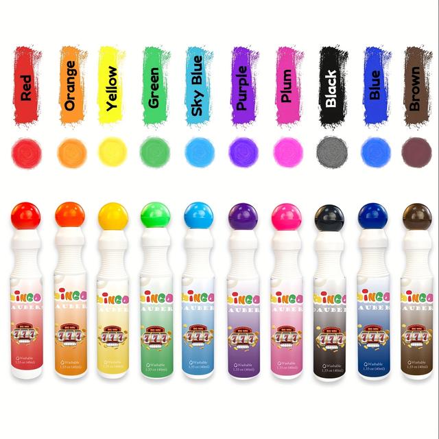 TEMU Set Of 10 Vibrant For Bingo Daubers Or Dot Markers, Each With A 40ml Capacity. Quick-drying, Washable Paint Dotters Multiple Colors, Making Them Ideal For Bingo Games, Office Tasks, And Creative