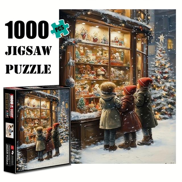 TEMU 1000pcs Christmas Window Scene , Large Cardboard Diy Brain Teaser, Interactive Family Game, Home Decor Craft, Adult Gift With Lettered Back For Reference