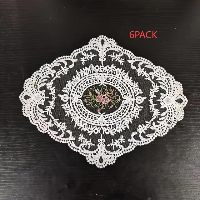 TEMU 6pcs Of Vintage Placemats: Elegant Handmade Embroidery, Suitable For Decoration, Nylon