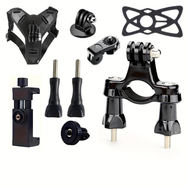 TEMU 9pcs In 1, Action Camera Cycling Helmet Holder Set Mount Stand Kit: For Mobile Phone, Action Camera Accessories Motorcycle Helmet Bike Handlebar Seatpost Pole Mount And 3-way Pivot Arm For Dji