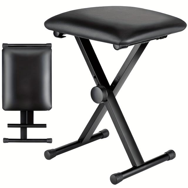 TEMU ADENGL Klavierbank X-Stil Verstellbarer Klappbarer Klavierhocker – Schwerlast-Flammenhemmende Polsterung, Rutschfeste gepolsterte Sitzfläche, Musikhocker für Klavier, &
