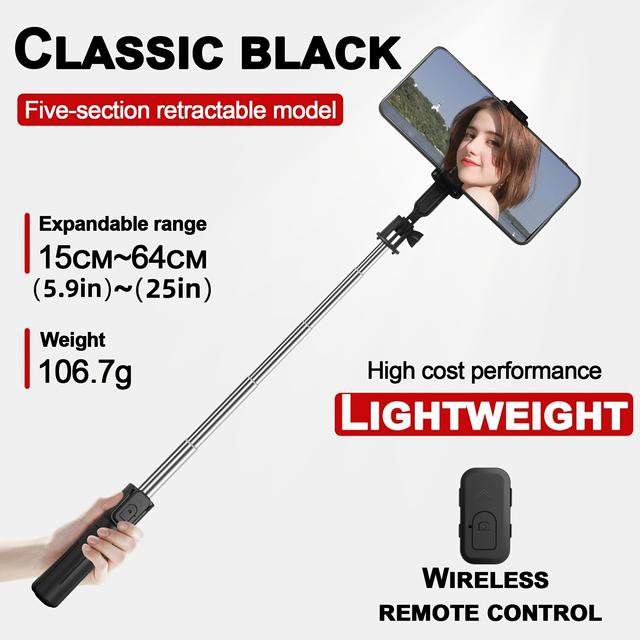 TEMU Selfie Stick Tripod With Reinforced Frame, 360° Rotation, Wireless , Detachable, Abs Material, Battery Powered, Universal For Smartphones, Ideal For Selfies, Video Recording, And Live Streaming