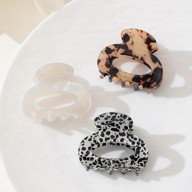 TEMU 3pcs Women's Sweet Elegant Oval Colorful Leopard Print Acetate Small Grab Clip Bangs Side Clip Bun Head Daily Hairstyle Decoration Additions Hair Claw