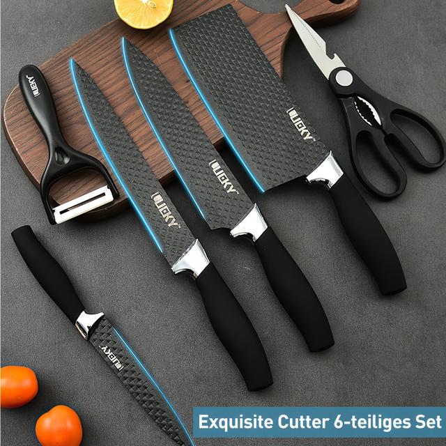 TEMU 6pcs Kitchen Knife Set (black Handle), Kitchen Cooking Knife Set, Kitchen Knives, Stainless Steel, Sturdy And Durable, Multiple Sizes , Suitable For Kitchen, Home Use, Packaging, For
