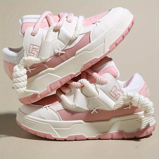TEMU Cute Pink Platform Shoes For With Thick Soles, Featuring A And Chunky Laces, Perfect For Students Who Love A ., Women Shoes, Sneakers