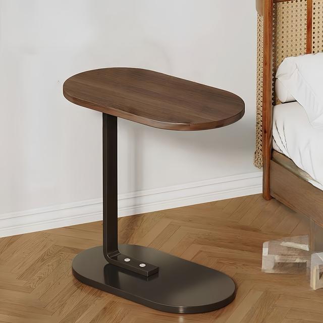 TEMU طاولة جانبية على شكل للأريكة - تصميم عصري موفر للمساحة بقاعدة معدنية متينة وسطح من خشب الجوز، متعددة الطبقات ومناسبة للقهوة والوجبات الخفيفة - أثاث لغرفة المعيشة ورفوف السرير.