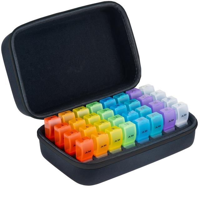 TEMU Monthly Pill Organizer 2 Times A Day, Travel Pill Box Organizer With 32 Daily Compartments, Month Pill Box Organizer For Fish Oil, Vitamins, Supplements And Medications