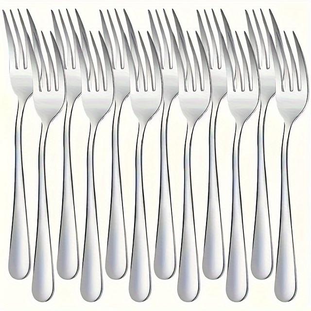 TEMU 12pcs Stainless Steel Fork Set - Elegant Dinner, Salad And Dessert Fork For Home, Restaurant Use - Food Grade Fork - Durable Silver Tableware Set