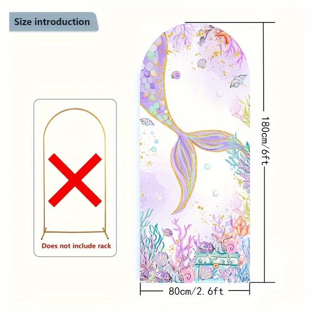 TEMU 80x180cm Mermaid Theme Arch Background Cover, Mermaid Spandex Dome Backdrop For Suitable With Metal Frame, Ideal For Birthday Party Ceremony