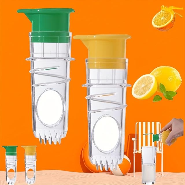 TEMU 2-pack Compact Lightweight, Fun Spiral Lemon Juicer, Manual Juicer With Built-in Filter, Portable, Reusable Plastic Lemon And Orange Juicer With Lid, Great For Home And Travel