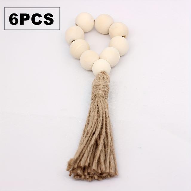 TEMU Set Of 6 Tassel Elastic Wooden Bead Napkin Rings, Handcrafted Bohemian Napkin Holders, Perfect For Home Dining Table Decoration, Weddings, , And Christmas Additions
