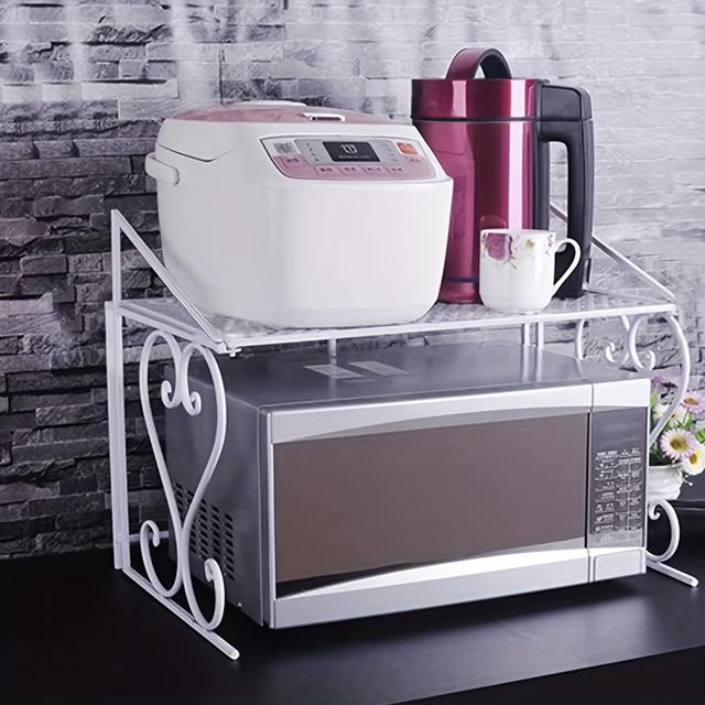 TEMU 1pc Elegant White Stainless Steel Kitchen Storage Rack, Uncharged Microwave Stand Organizer, Jewelry Display Cabinet, 55x46x36cm