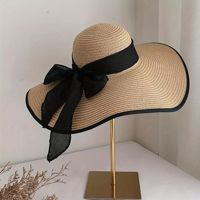 TEMU Straw Sun Hat Bowknot Wide Brim Casual Sun Protection Hats Stylish Breathable Beach Hat For Women
