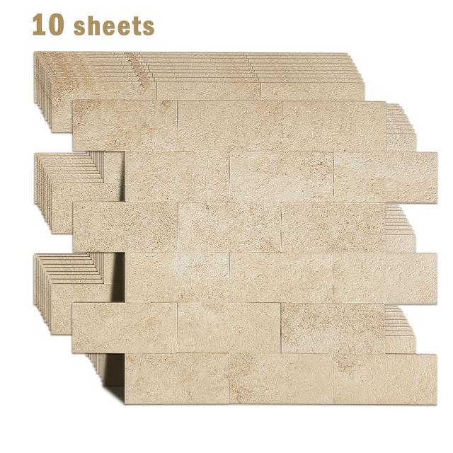 TEMU 10-pack Shinyhome Peel And Stick Stone Tile Sheets - /beige/brown/gray/beige/beige//beige, Removable Backsplash, Wall Panels, Stone-like Surface (no Grout Needed)