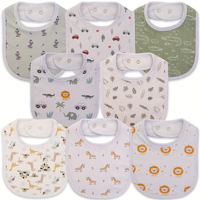 TEMU 8pcs Baby Bibs With Adjustable Snap, Absorbent And Breathable, For Boys And Girls, For Teething, And Feeding