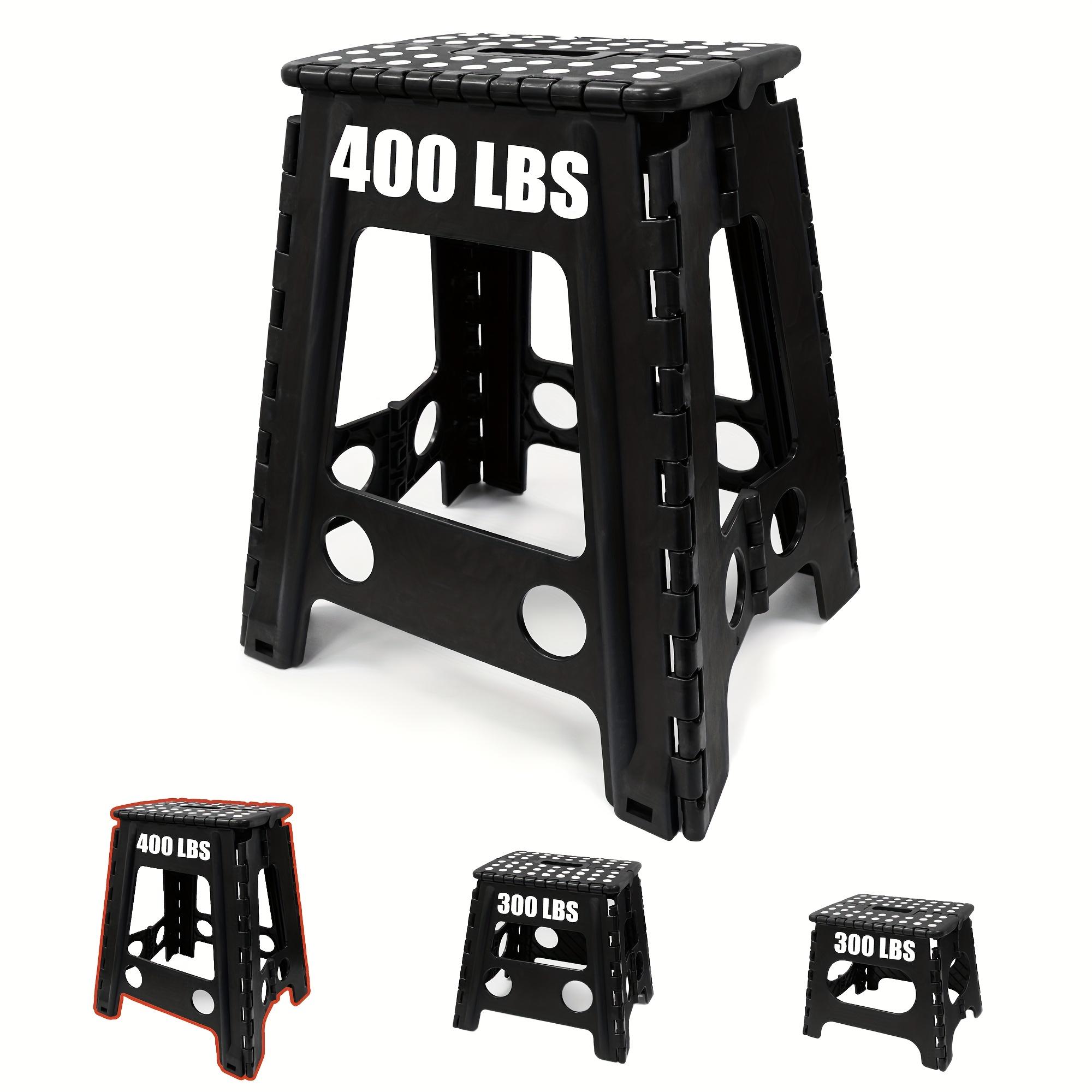 TEMU Folding Step Stool To 300/ 400 Lbs, Non-slip Folding Stools With Portable Handle, Compact Plastic Foldable Step Stool For Bathroom, Bedroom, Kitchen, Black