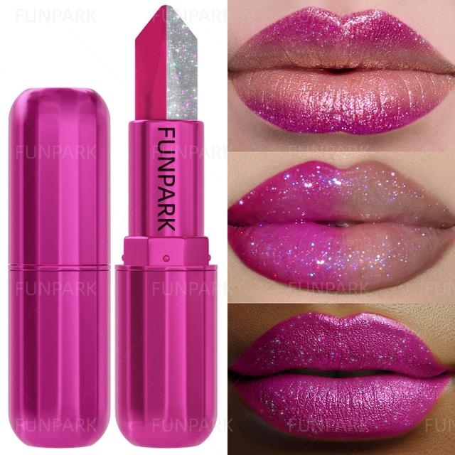 TEMU Two- Pearlescent Gradient Lipstick For Women | , Waterproof, Sweatproof, 24 Hours Long Lasting, Portable Travel Makeup, Suitable For , Shiny Purple And Red Line, By Funpark