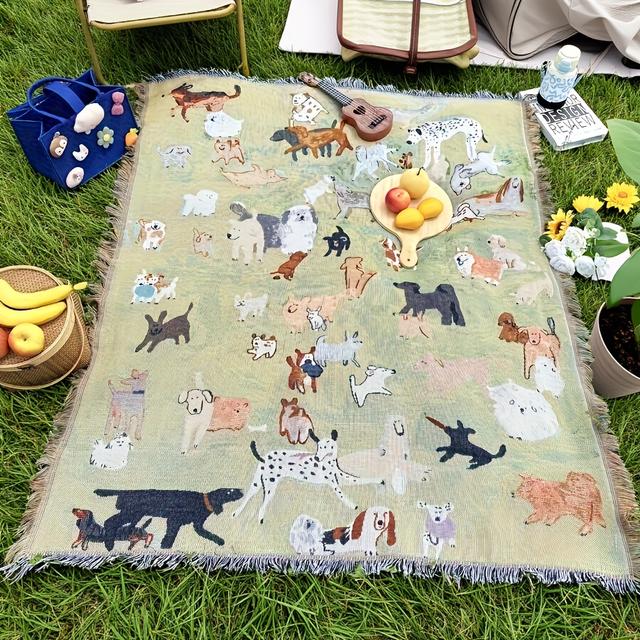 TEMU Outdoor Deken - Mobiele Verdikte Picknickmat met Hond Cartoon , Wasbaar en Duurzaam voor Camping, Strandhanddoek, Tuin Tent Onderlegger of Taartkleed Achtergronddoek