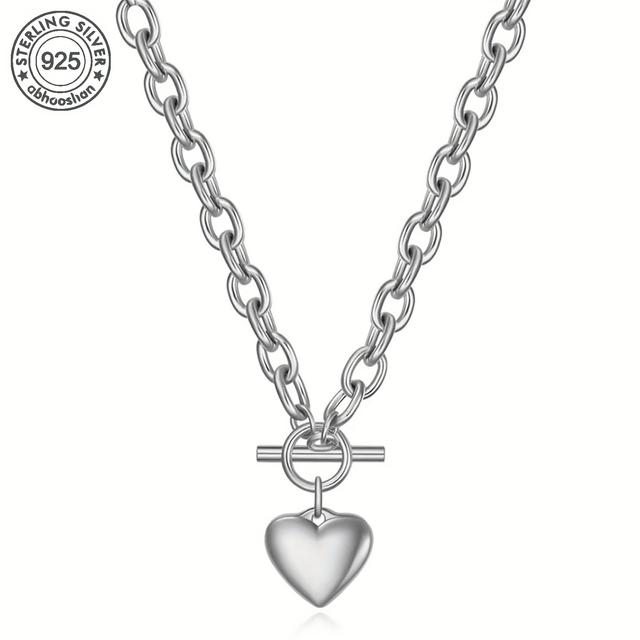TEMU A Heart-shaped Necklace Made Of 925 Sterling Silver - A That Rests On - Features A Vintage Ot Buckle Design - Silvery - Elegant And Jewelry For Women, Presented In A Box
