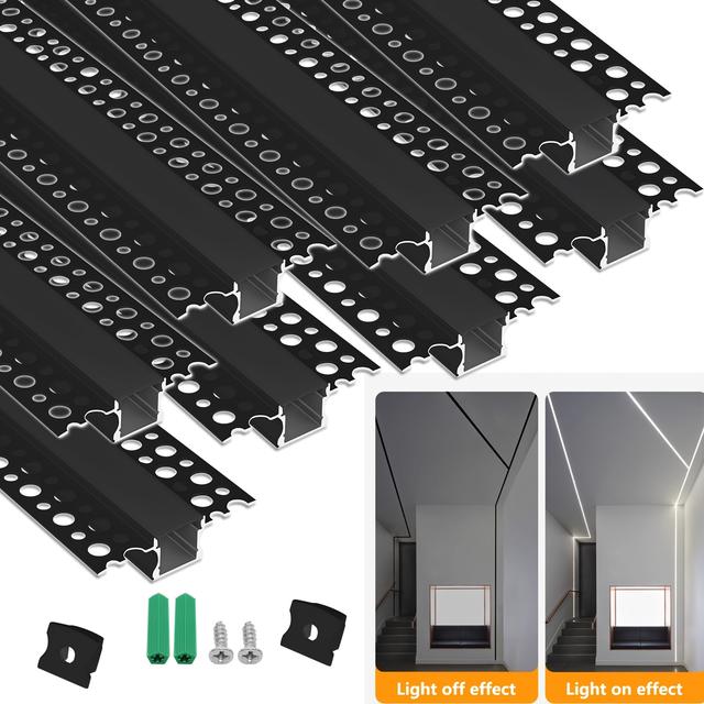 TEMU 8 Stück 3.3ft LED-Aluminiumprofil Beleuchtungskanäle - Verdeckte Gipsstreifen mit Opal-Diffusor & Endkappen für Wände und Decken