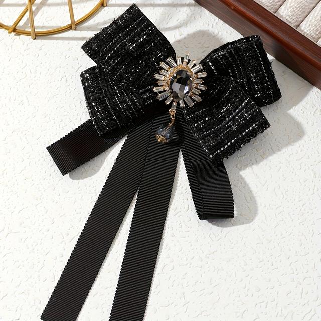 TEMU 1pc, Elegant And Gorgeous Vintage Style Fabric Bow Brooch, Large Size, Shiny Big Rhinestone Accessory, Women's Brooch, Lapel Pin, Suitable For Daily Wear, Holiday Dates, Party Gifts