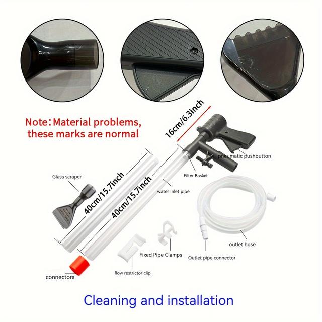 TEMU Akvarium Grusrengörare, Snabb Vattenbyte, Sifonslang, Vakuum Sand Rengörare för Akvarier, Vakuum Grus Rengöringskit för Vattenbyten, Sandtvätt och Akvarierengöringsborste