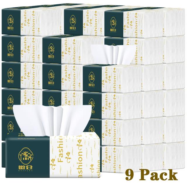 TEMU 4겹 페이셜 티슈 9팩, 총 2250매, 부드러운 페이셜 티슈, 팩당 250매. 호텔, 푸드 카트 및 사무실에 적합, 두꺼운 & 무세탁, 높은 흡수력, 먼지거나 찢어짐 없이 닦음