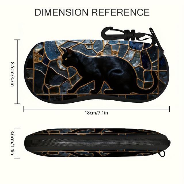 TEMU モダンアールデコ キャットポーチ 1個 男女兼用 - ポータブルで丈夫な開閉式メガネケース、老眼鏡・おしゃれメガネ用のかわいいメガネホルダー、度なしまたは度あり対応