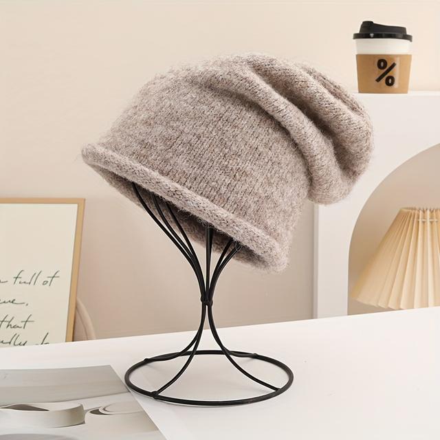 TEMU Herbst- und Winter-Wollmütze für Damen und Herren in Unifarben, Fortschrittliche Farbserie, Lässig, , Vielseitig, Bequem, Hautfreundlich, Warm, Winddicht, Kappenlose Mütze