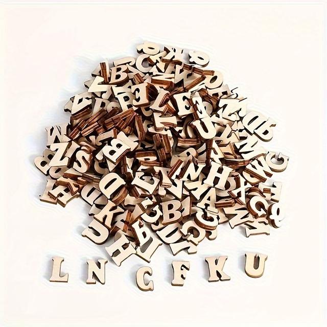 TEMU 300pcs Natural Wooden Alphabet Letters For Diy Crafts – 15mm A-z, Light , Projects, Name , And Decor