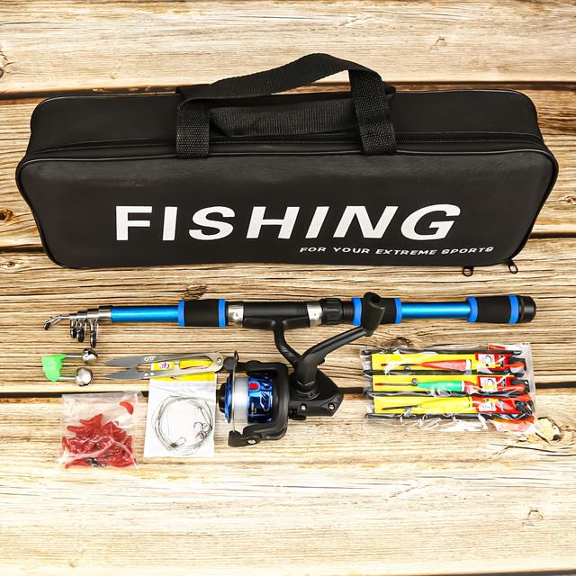 TEMU Ensemble de canne à pêche de Noël, 2,1 mètres en différentes couleurs, canne à pêche télescopique avec moulinet fil, sac de pêche portable pour la pêche en voyage.