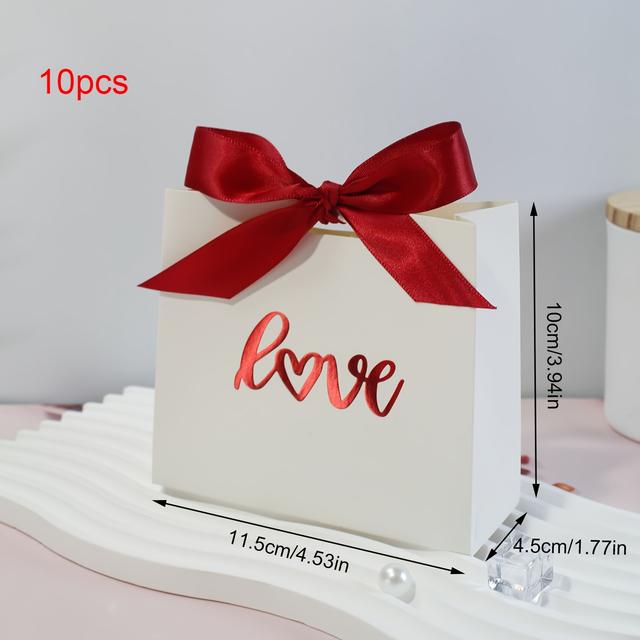 TEMU 【10個】ミニ ラブ ギフトボックス - かわいいハートデザインのギフトバッグ。キャンディ、チョコレート、小さなギフトに最適。トなピンクと白の色合い、サテンリボン付き。結婚式、記念日、誕生日などのイベントに最適。