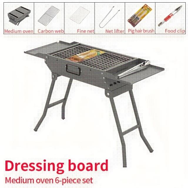 TEMU Portable Folding Bbq Grill Set - Medium Size, Thickened Alloy For Outdoor Cooking & Camping