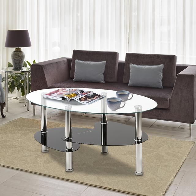 TEMU 2-tier Oval Glass Coffee Table, Side Table Modern End Table With Tempered Glass Top With Sturdy Metal Frame- Space-saving Design, For Living Room/bedroom/dorm, 90x50x43cm Easy To Clean