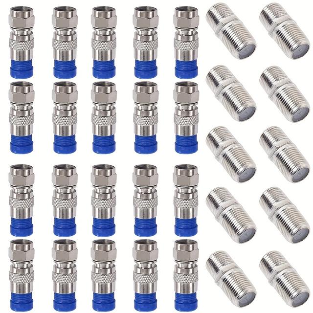 TEMU Coax Kabel Knijptang Set Coaxiale Compressie 10 stuks RG6 Connector + 20 stuks RG6 Koaksialkabel Verlenger