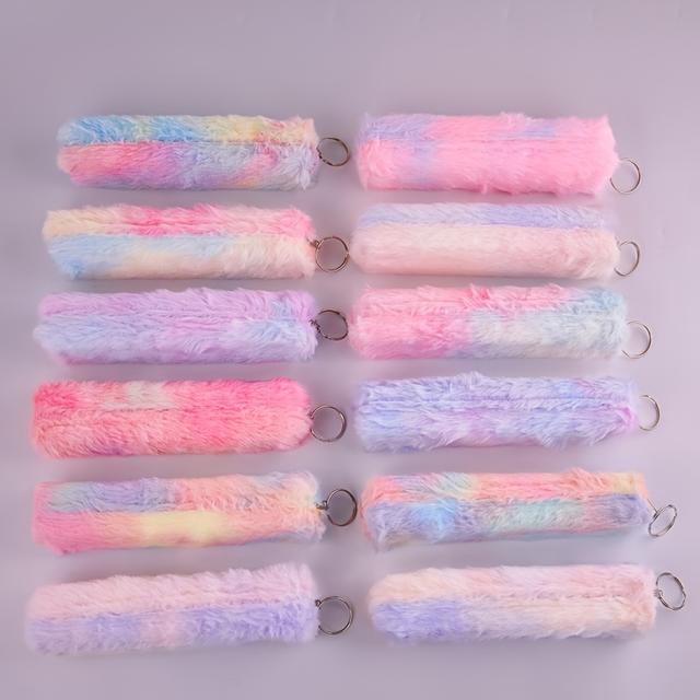 TEMU Pencil Case, 12pcs Soft And Comfortable Faux Fur Gradient Stationery Bags, Portable Storage Bags And Pencil Boxes For Autumn And Winter, Perfect For Back-to-, Halloween, And Christmas Gifts
