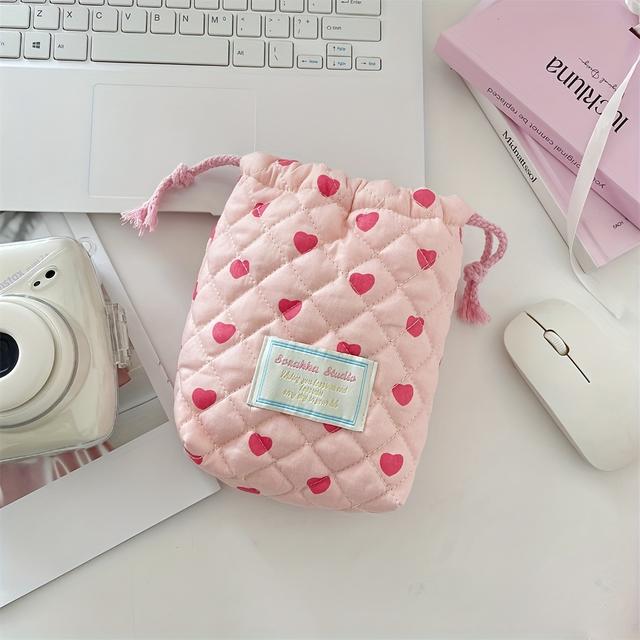 TEMU -patterned Drawstring Makeup & Camera Storage Bag - /white, Beige, Mini Toiletry Organizer With Labeled Cord Closure For Travel, Polaroid, Unisex Portable Pouch For S &