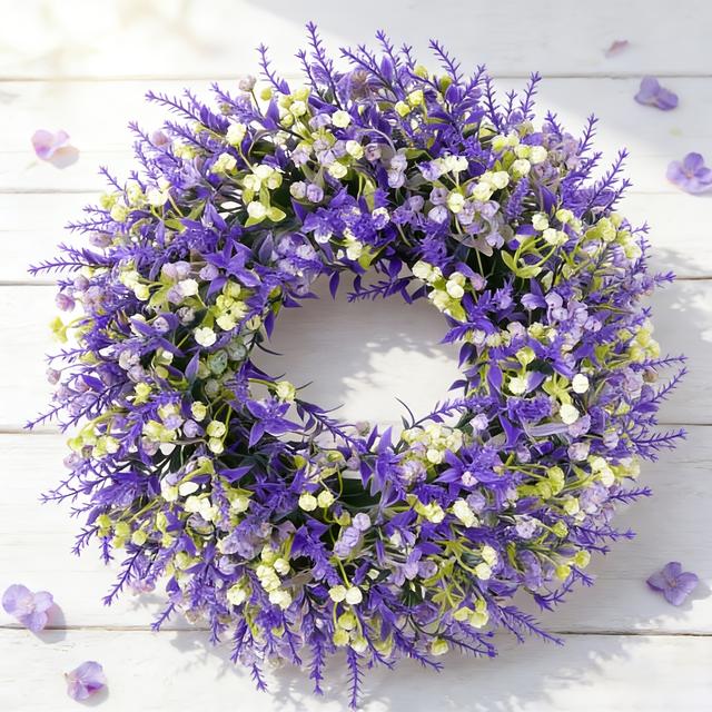 TEMU Front Door Lavender Wreath, 12.6-inch/32cm Artificial Countryside Floral Ring, Suitable For Wall, Window, Party, Wedding Decoration, As Well As Indoor And Outdoor Decoration , Summer, And Autumn