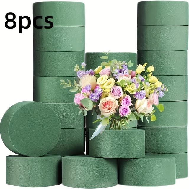 TEMU Sada 8 Zelených Květinových Pěnových Bloků - Kulatá Bláto pro Aranžování Květin Řemesla, Hedvábné Květiny, Svatební Dekorace & Výstavy na Párty