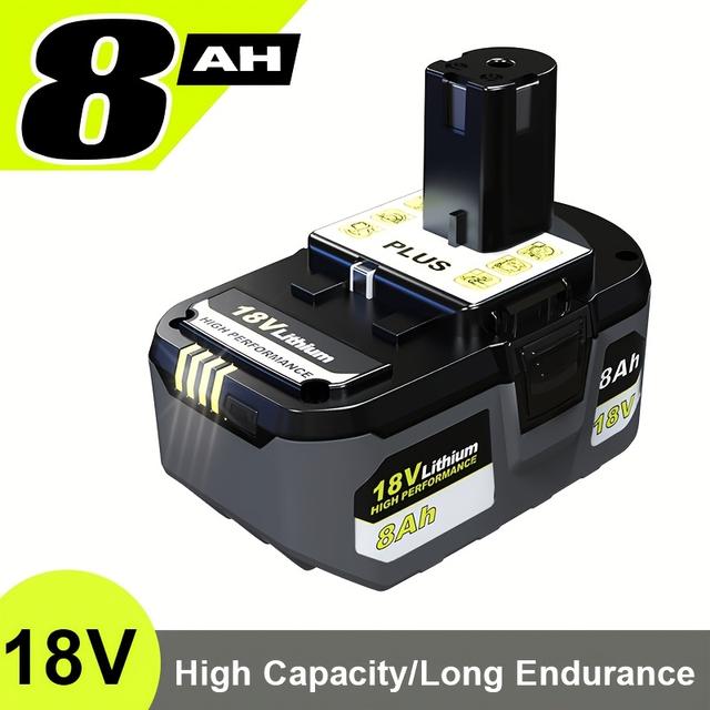 TEMU 1-pack Ryobi One+ 18v 8.0ah Lithium-ion High-capacity Replacement Battery - Heavy-duty Compatible With Ryobi , P107, P108, P189 Drills, Power Tools, Long-lasting Lithium Battery (one+ Series)