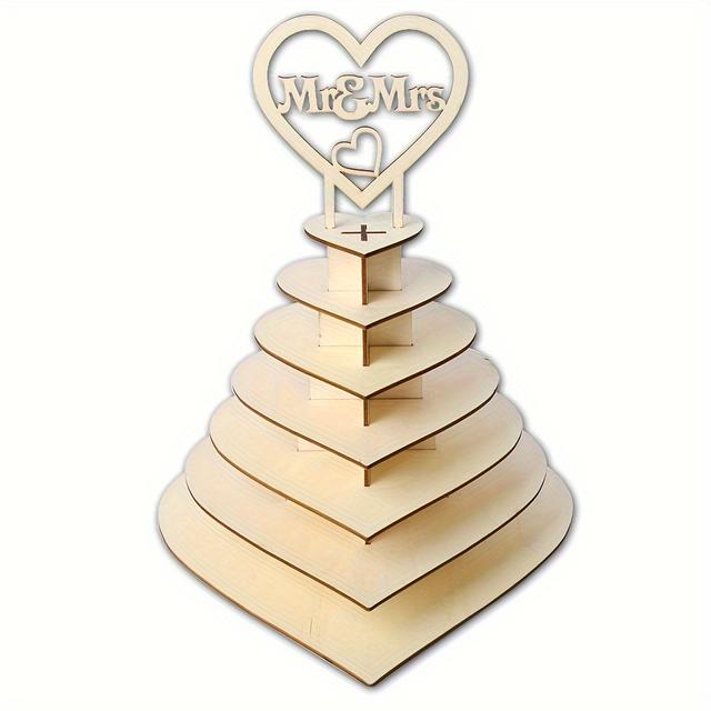 TEMU Elegant 7-tier Heart-shaped Wooden Chocolate Display Stand For Weddings & Parties - Decor Accent