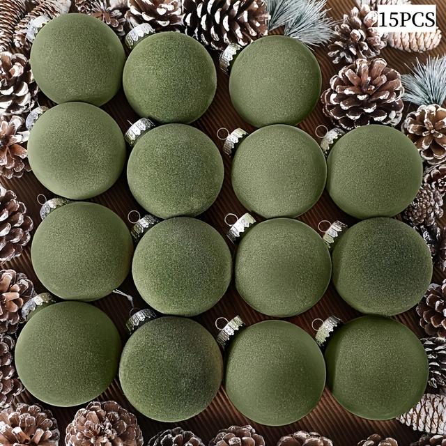 TEMU 15pcs 3.15 Inch Christmas Large Velvet Balls Ornaments, White Beige Green Brown Tree Hanging Plastic Ball Set Ornaments For Christmas Party Wreath Decorations